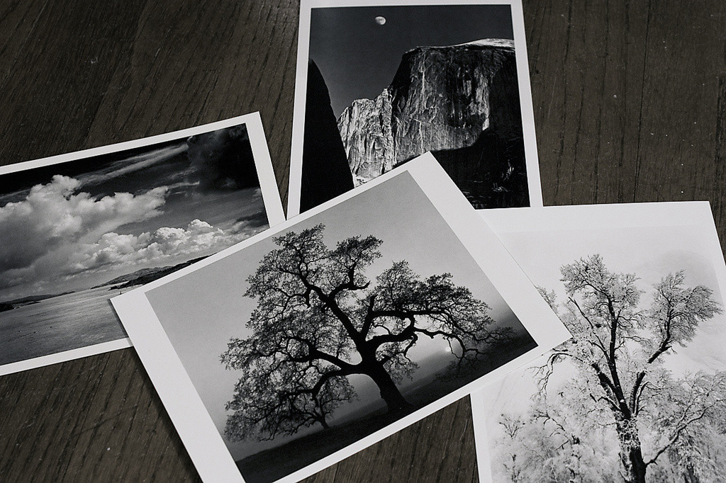 A collection of postcards featuring Ansel Adams' photography