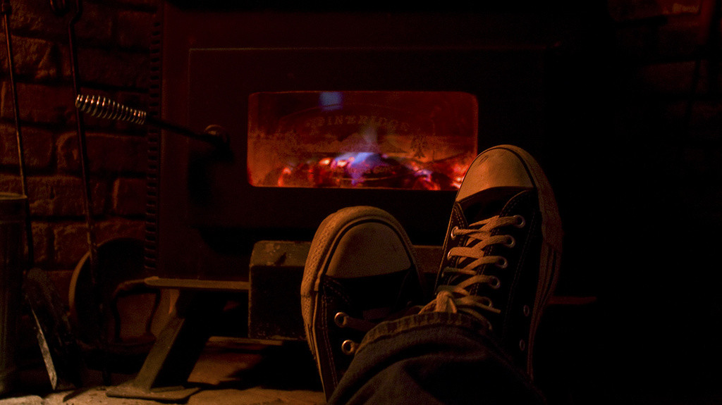 Fire in the Wood Stove & Converse Shoes