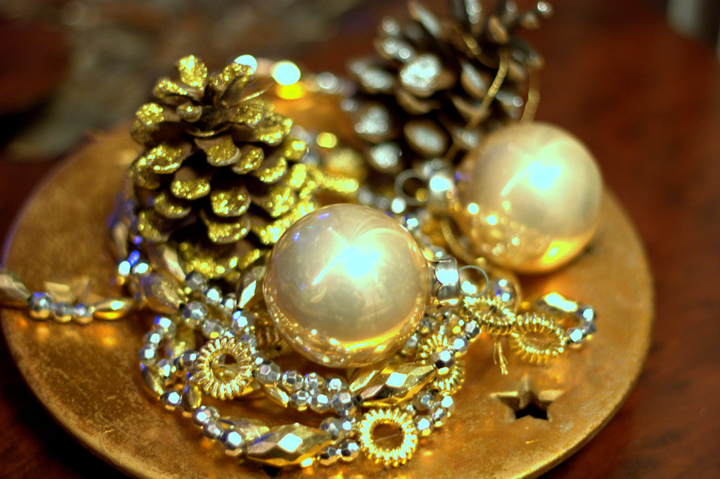 Shiny gold Christmas ornaments