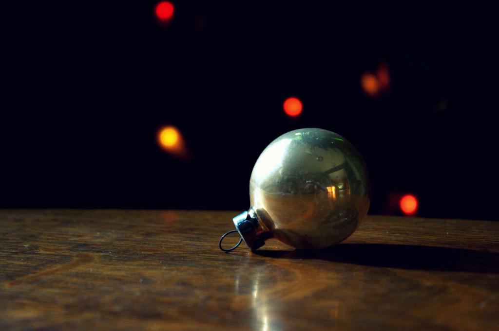 Christmas bulb ornament on the diningroom table