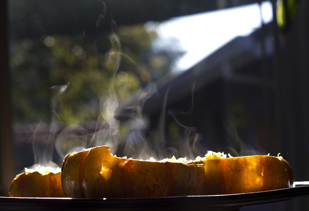 Steaming squash fresh out of the oven