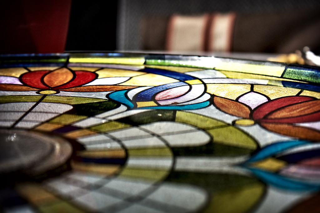 Colorful glass birdbath