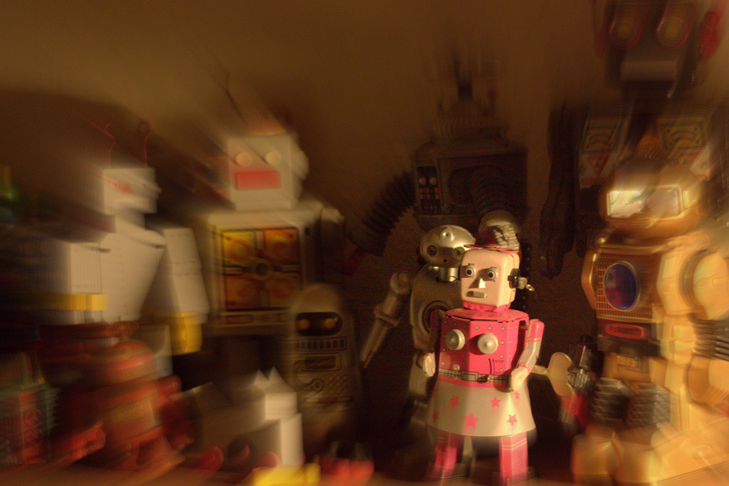 A collection of robot toys